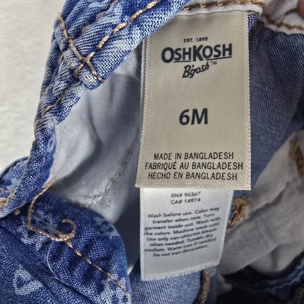 Oshkosh‎ B'gosh Blue Patchwork Farmer Baby Size 6 Month Overalls